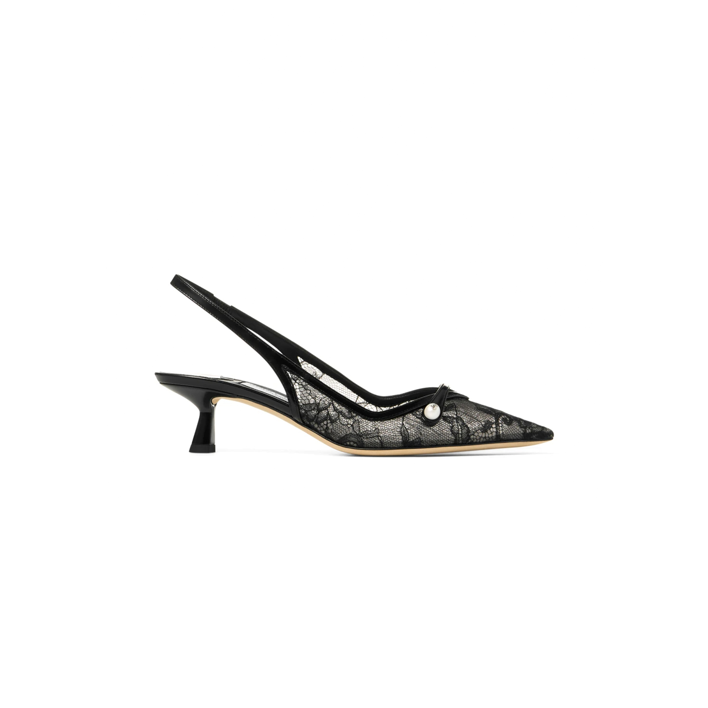 JIMMY CHOO AMITA 45 BLACK JIMMY CHOO LACE AND SPAZZOLATO PUMPS AMITA45DRH